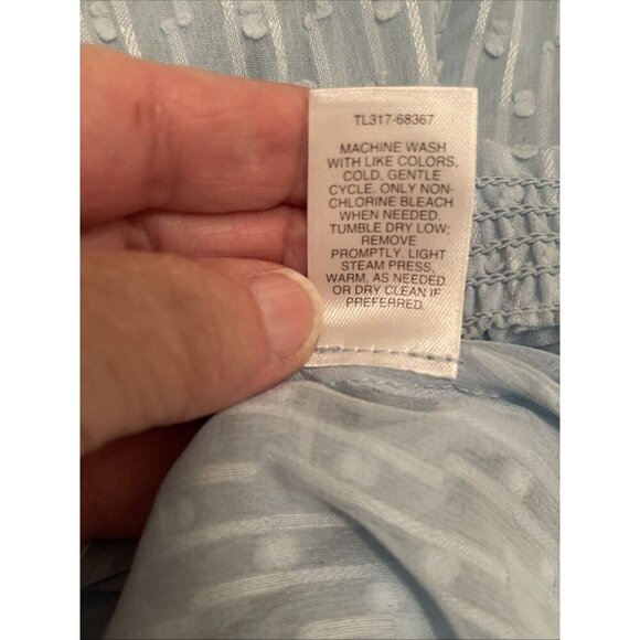 Pendleton Women’s Sheer Swiss Dot Baby Blue Peasant Blouse -Tassels - Size‎ L - Picture 14 of 16